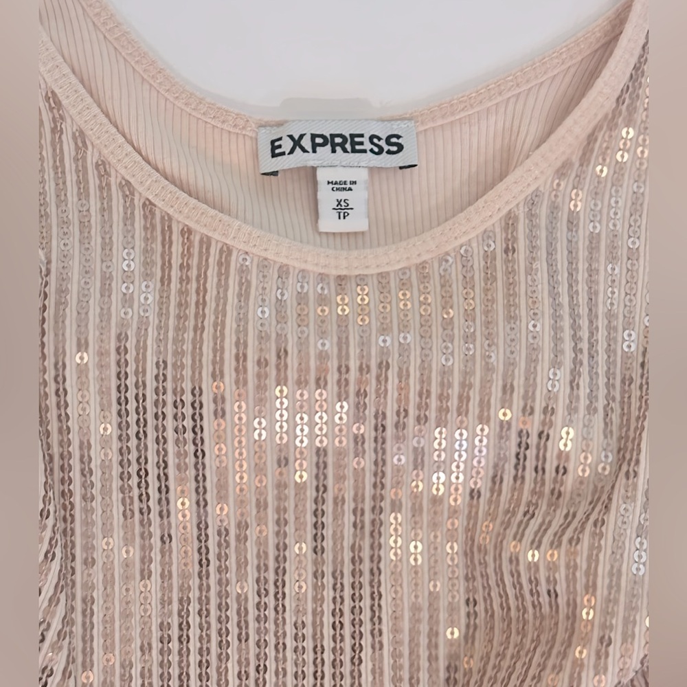Ribbed Sequin Embellished Tank Top in Rich Cream XS - Picture 2 of 4